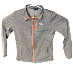 Fila Sport Full Zip Gray Fleece Jacket-Orange Zipper-Signature Logo-Size Medium